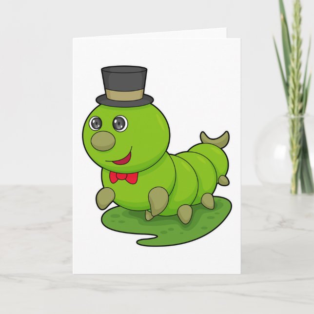 Carte Chenille en gentleman avec cylindre (Devant)