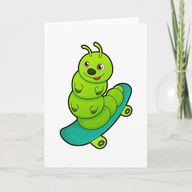 Carte Chenille en patineur avec planche à roulettes (Devant)