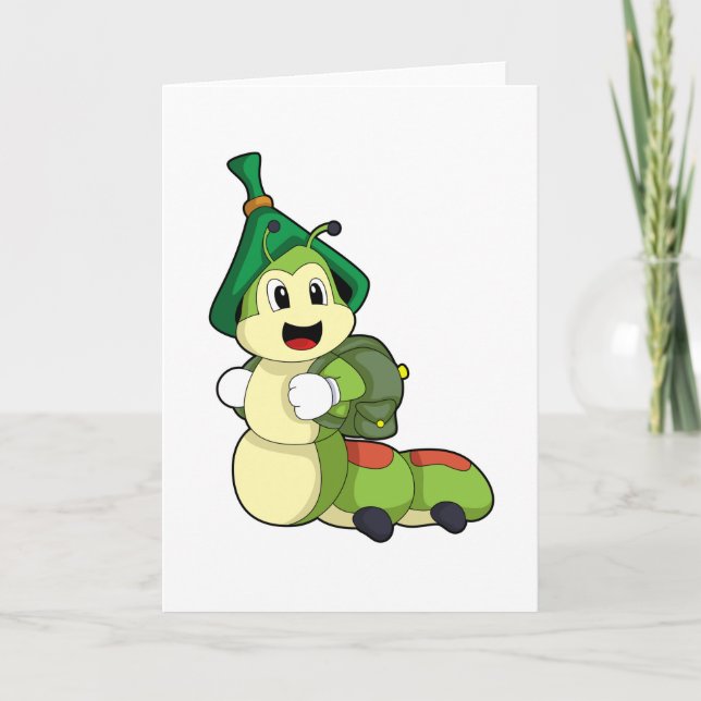 Carte Chenille étudiant avec cartable (Devant)