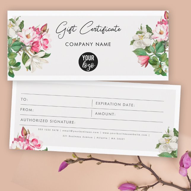 Carte Chèque-cadeau Logo Watercolor Magnolias (Watercolor Magnolias Logo Gift Certificate Voucher)