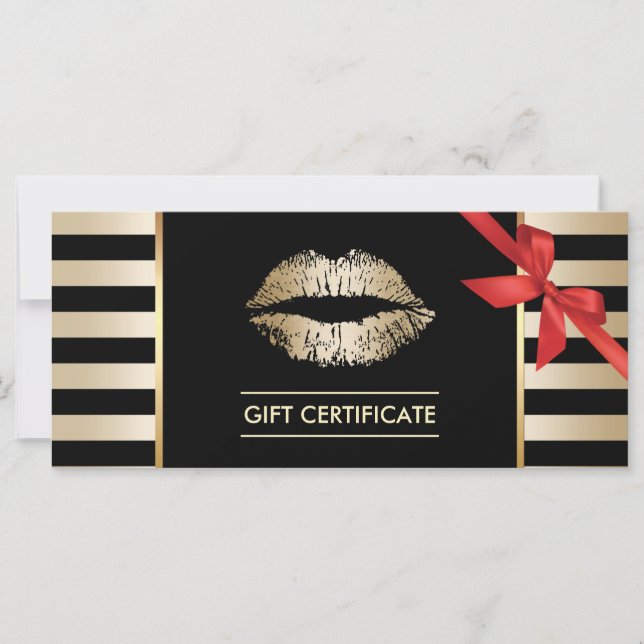 Carte Chèques-cadeaux | Gold Lips Modern Stripes Salon (Devant)