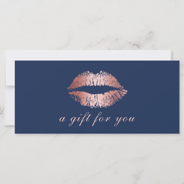 Carte Chèques-cadeaux | Rose Gold Lips Marine Blue Salon (Devant)