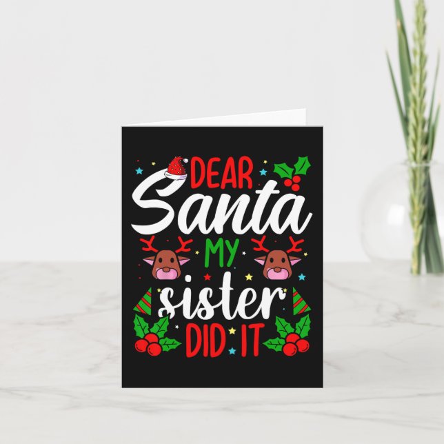 Carte Cher Père Noël Ma Soeur L'a Fait Filles Garçons En (Devant)