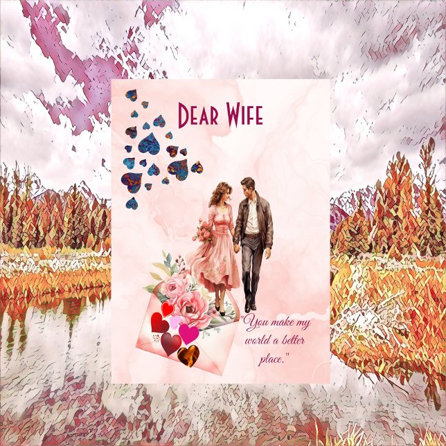 Carte Chère Femme Citation romantique Coeur Valentines C (Dear Wife Romantic Quote Heart Valentines Day Card)