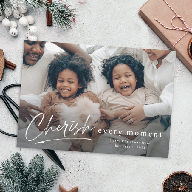 Carte Cherish Every Moment Script Photo Joyeux Noël (Créateur téléchargé)