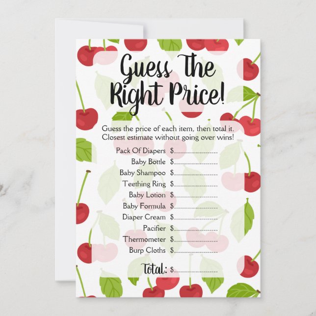 Carte Cherries Devinez Le Jeu Baby shower Prix (Devant)