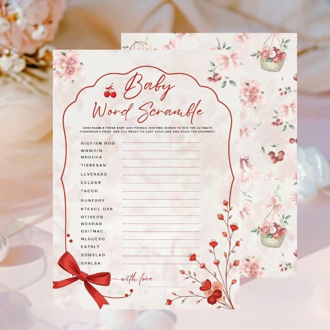 Carte Cherry Baby Word Scramble Jeu | Douche à bec rose (Créateur téléchargé)