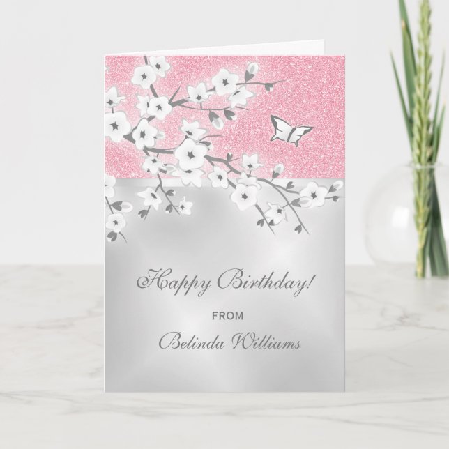 Carte Cherry Blossom Parties scintillant rose Argent Per (Devant)