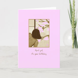 Carte Cherry Blossoms April Girl Birthday Card