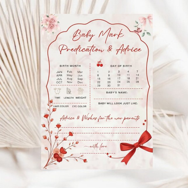 Carte Cherry on Top Baby Predictions Jeu | Bow rose (Créateur téléchargé)