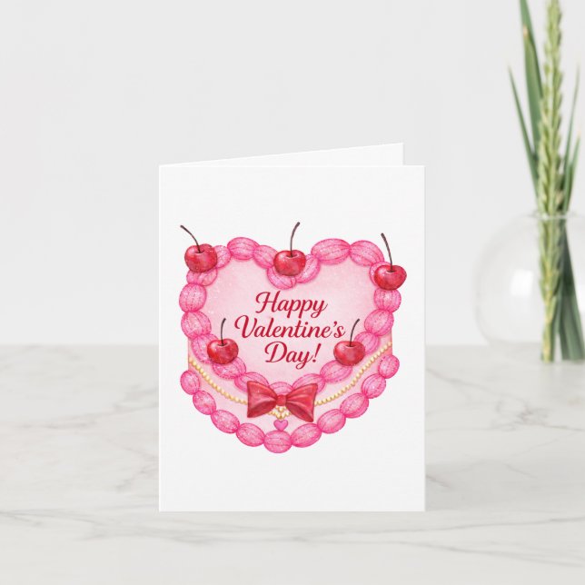 Carte Cherry Sweet Valentine Cake Greeting Card (Devant)