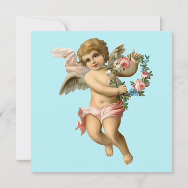 Carte Cherub bébé vintage avec fleurs (Devant)