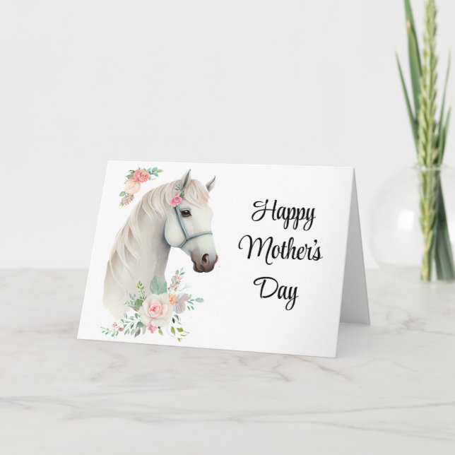 Carte Cheval Blanc Élégant Bohème Floral - Fête des Mère (Devant)
