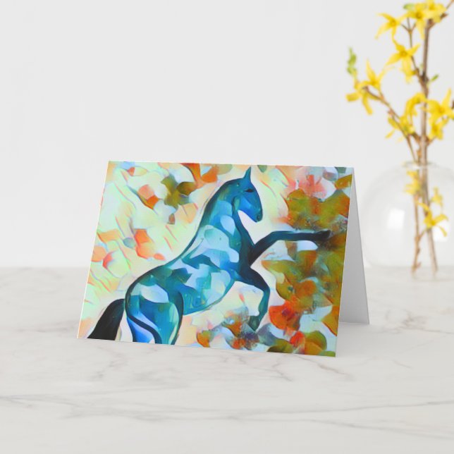 Carte Cheval Bleu Danser au clair de lune (Fleur jaune)