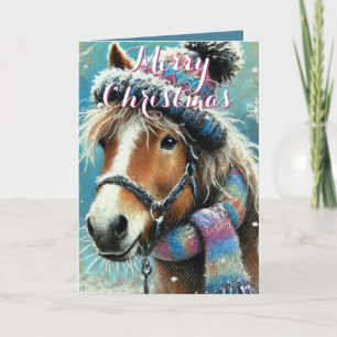 Carte Cheval Casquette Scarf Snowflakes Personnalisé Noë