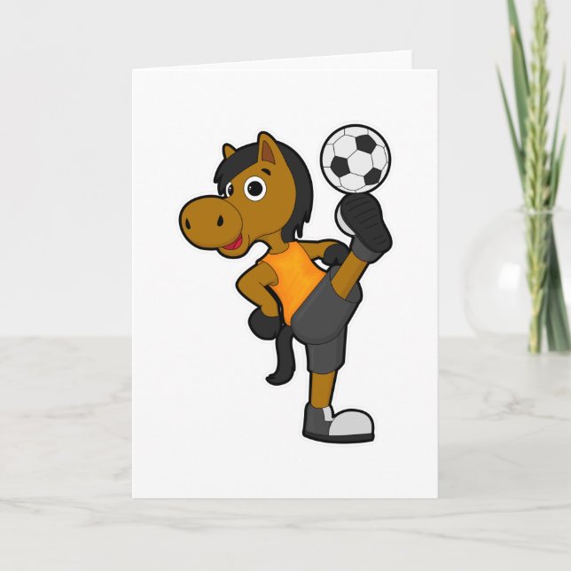 Carte Cheval comme joueur de football avec balle de foot (Devant)