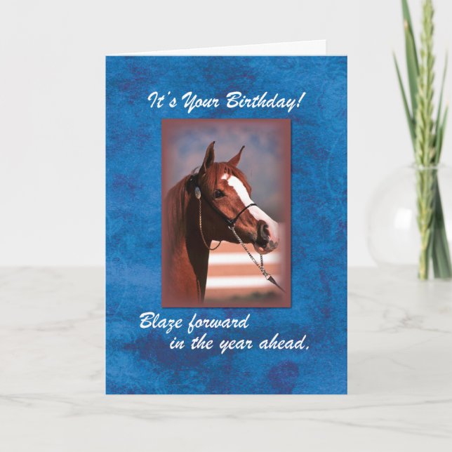 Carte Cheval d'anniversaire en bleu (Devant)