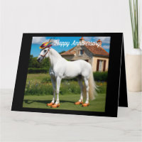 Cheval d'Arabie Blanche portant casquette et sabot