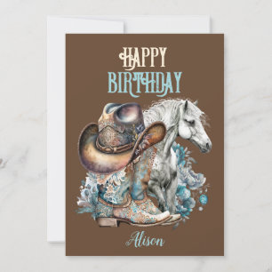 Carte Cheval de fille cheval floral brun occidental Anni