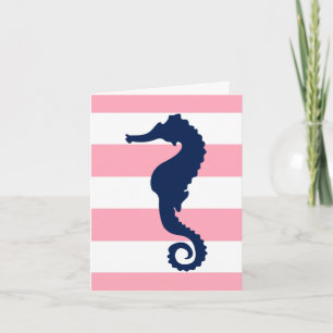 Carte Cheval de la mer bleue sur des rayures roses
