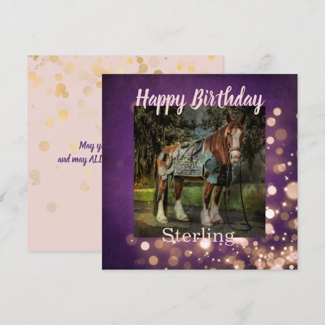 Carte Cheval de Parties scintillant rose et violet Fille (Devant / Derrière)
