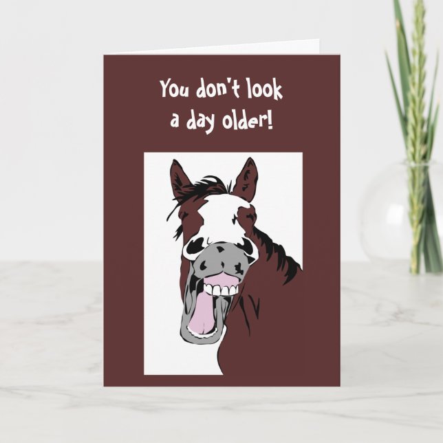 Carte Cheval de rire "Au-dessus de la colline" Humour d' (Devant)