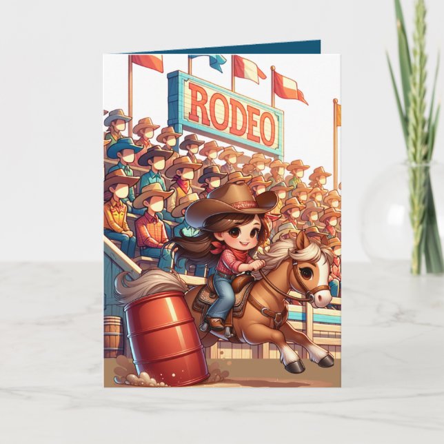 Carte Cheval de Rodéo Occidental Cowgirl Course de Baril (Devant)