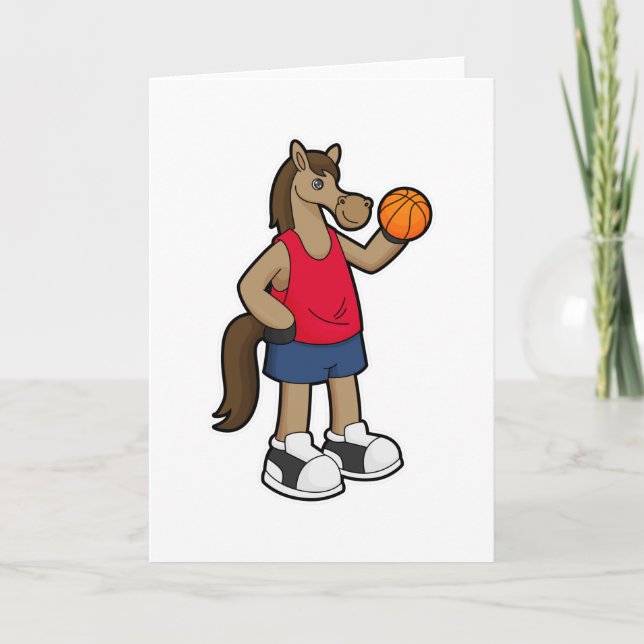 Carte Cheval en joueur de basket avec ballon de basket (Devant)