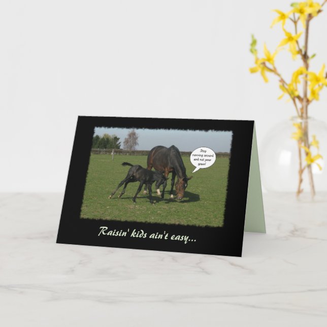 Carte Cheval et poulain (pas seulement) Fête des mères (Fleur jaune)