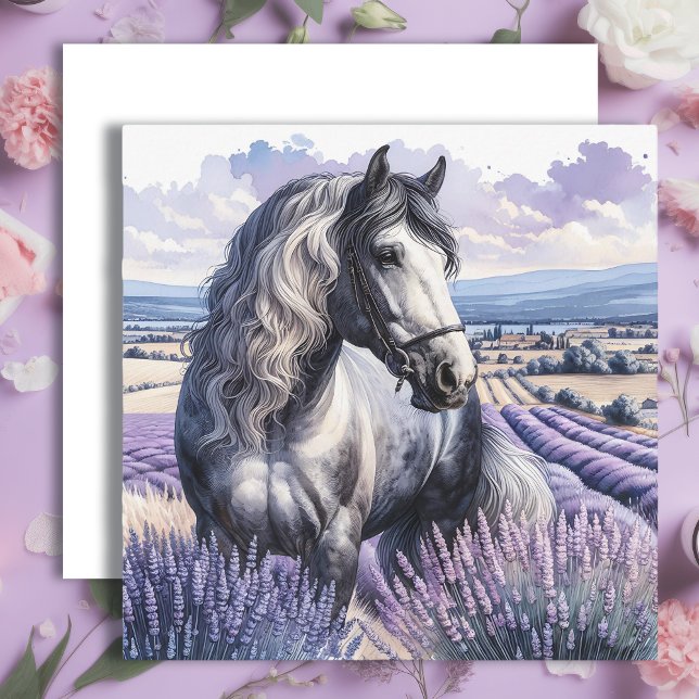 Carte Cheval gris joli debout en Lavender (Créateur téléchargé)