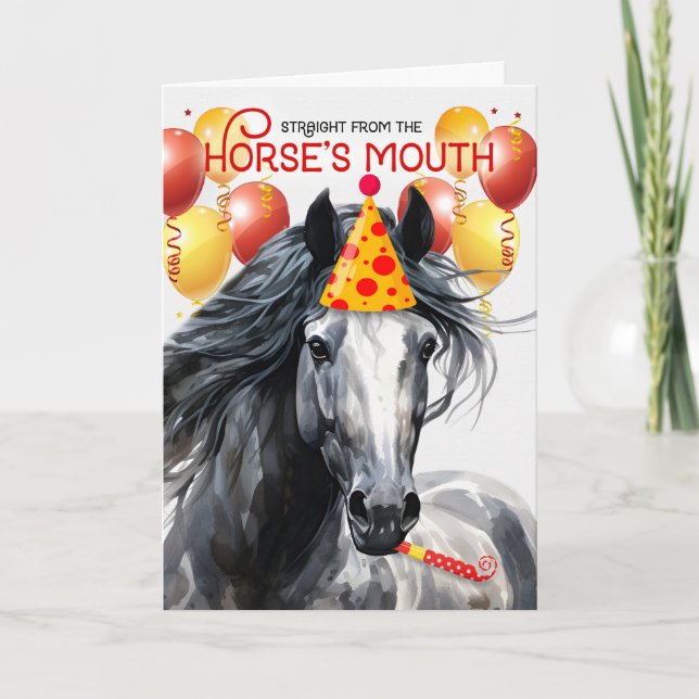 Carte Cheval gris pomme drôle Anniversaire (Devant)