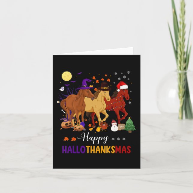 Carte Cheval Halloween Thanksgiving Noël Joyeux Hallo (Devant)