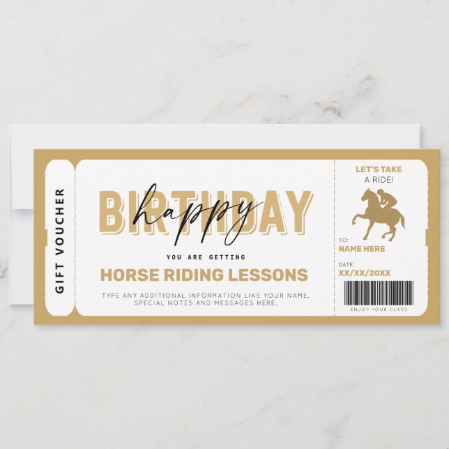 Carte Cheval Leçons d'équitation Gold Billet cadeau (Devant)