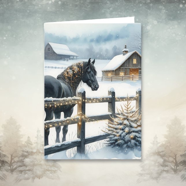 Carte Cheval noir sur une ferme de Noël personnalisée (Créateur téléchargé)