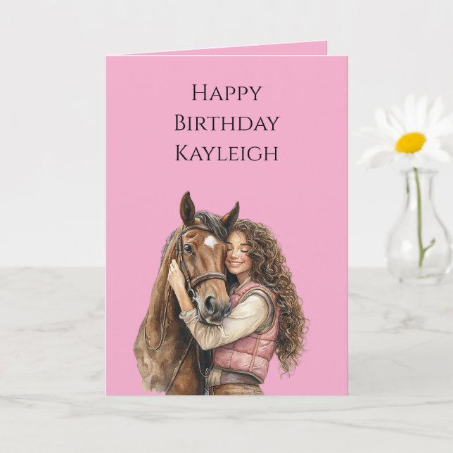 Carte Cheval rose Brown Cheval Brown Cheveux fille Anniv (Petite plante)
