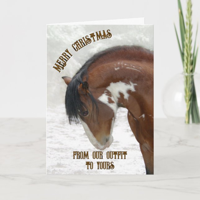 Carte Cheval sauvage en Noël de neige (Devant)