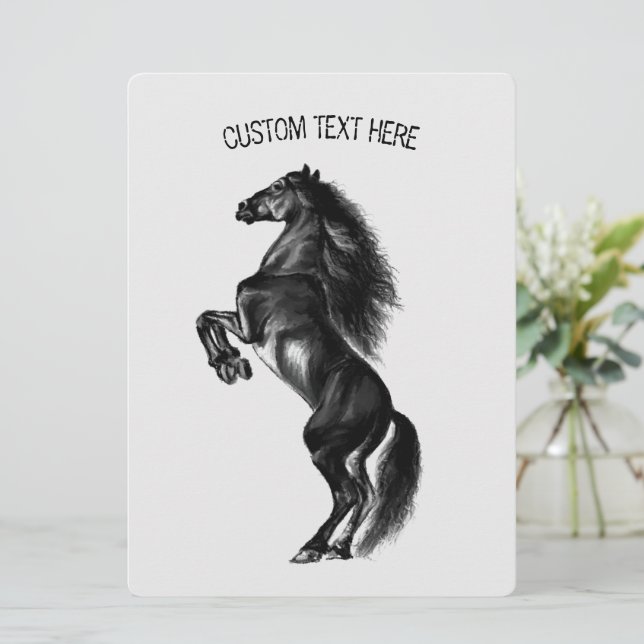 Carte Cheval sauvage noir dressé - Dessin - Texte person (Debout devant)