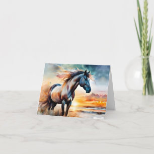 Carte Cheval sauvage sur dune herbeuse au coucher du sol