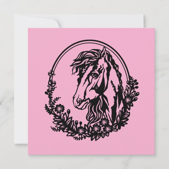 Carte Cheval tête avec fleurs (Devant)