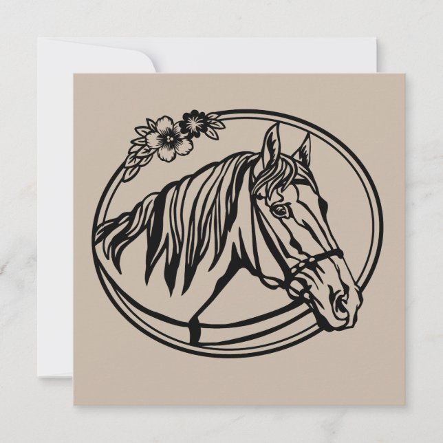 Carte Cheval tête avec fleurs (Devant)