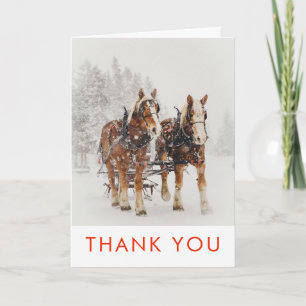 Carte Cheval tiré Sleigh Scène de Noël Merci