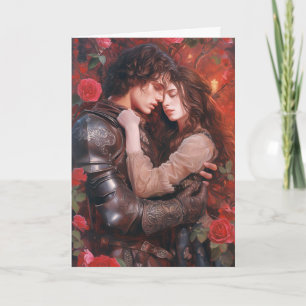 Carte Chevalier et Demoiselle en étreinte romantique