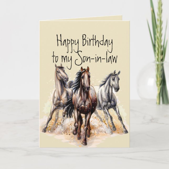 Carte Chevaux de l'Ouest sauvage Anniversaire du gendre  (Devant)