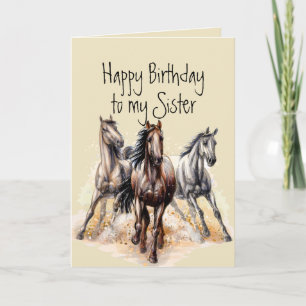 Carte Chevaux de l'Ouest sauvage Anniversaire Soeur Anim