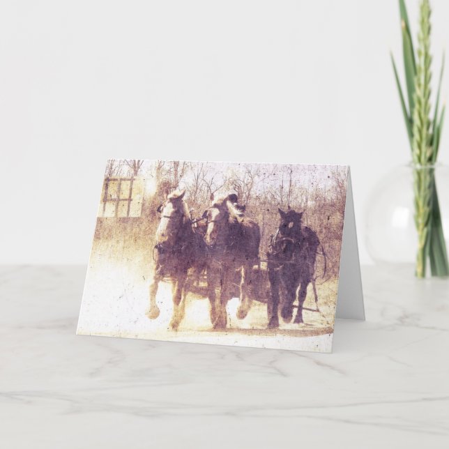 Carte Chevaux de travail, Fête des pères (Devant)