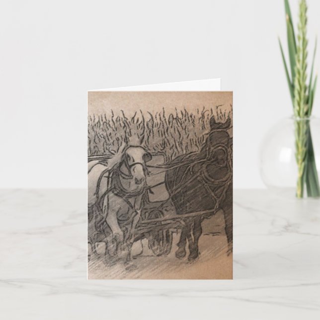 Carte Chevaux et Art numérique Wagon, Anniversaire allem (Devant)