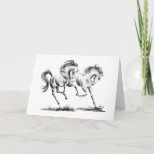 Carte Chevaux gambadants dessinant par le cygne de Kelli