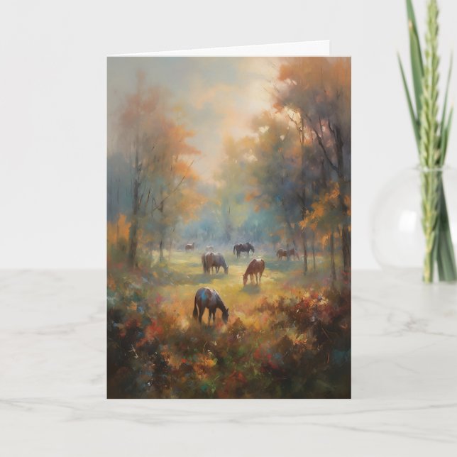 Carte Chevaux paisibles Paysage Peinture Équine Sympathi (Devant)