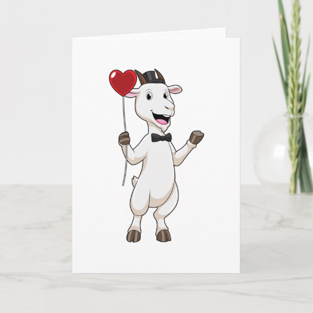 Carte Chèvre comme marié avec ballon en forme de cœur (Devant)