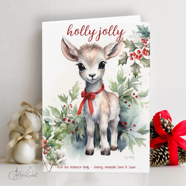 Carte Chèvre de Noël bébé aquarelle adorable  (goat lover's Christmas Cards - baby goats in watercolor - 7th in a series of 8  #zazzlemade)